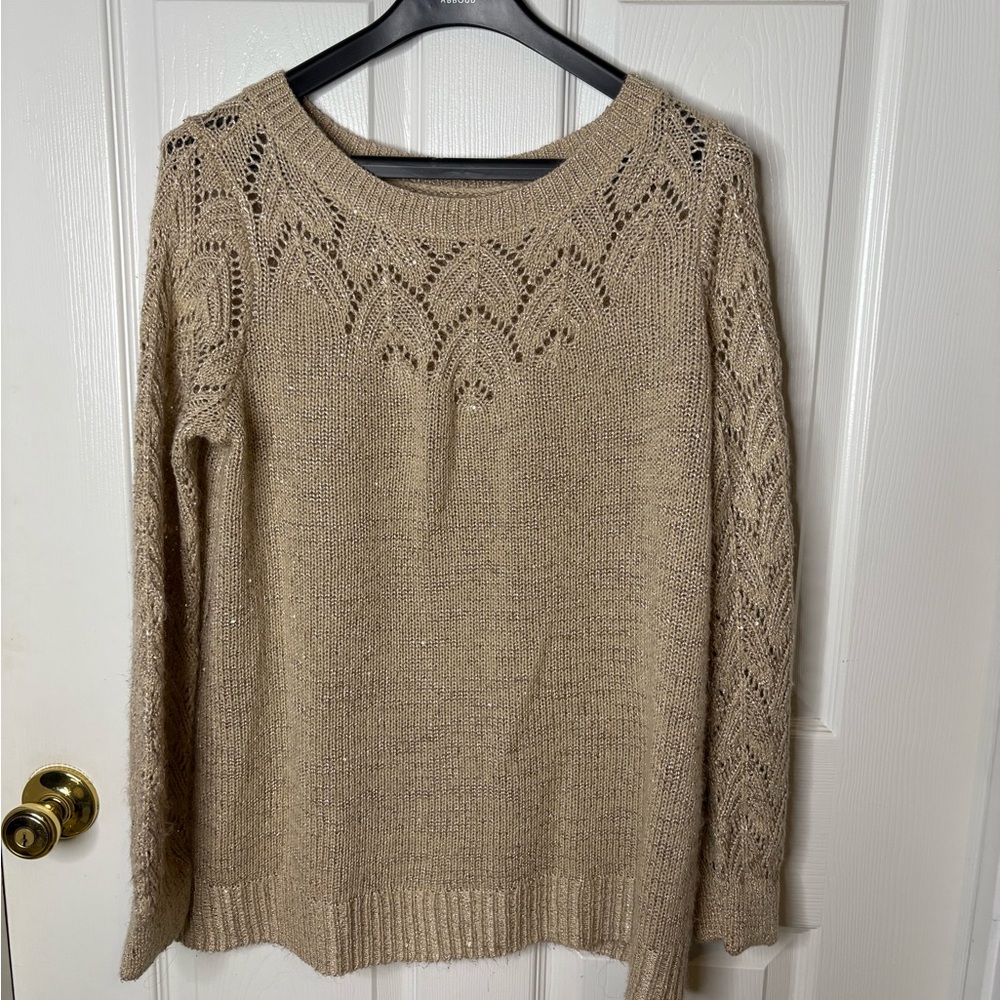 Maurice’s Women's Sequin Taupe Beige Sparkle Sweater Sz M